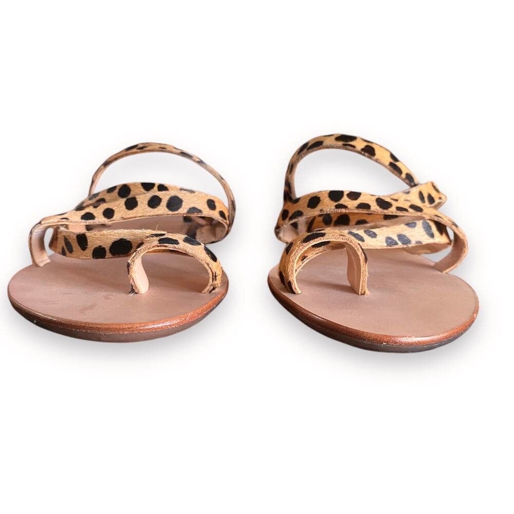 New Loeffler Randall Calf Hair Flat Sandal Fit Sz 6.5 Cheetah Straps Toe Ring - Picture 10 of 11
